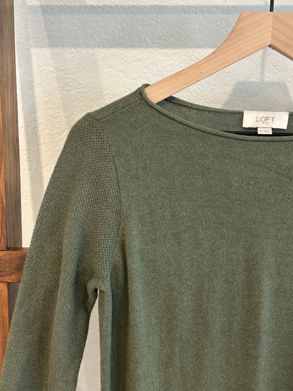 LOFT Outlet Hunter Green Long Sleeve Tunic Sweater Small Textured Sleeves - Picture 8 of 13